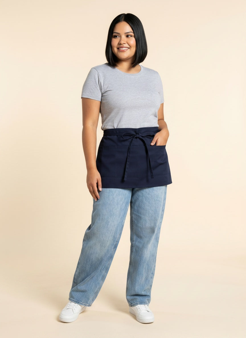 Black Waist Apron with 3 Pockets Front 2