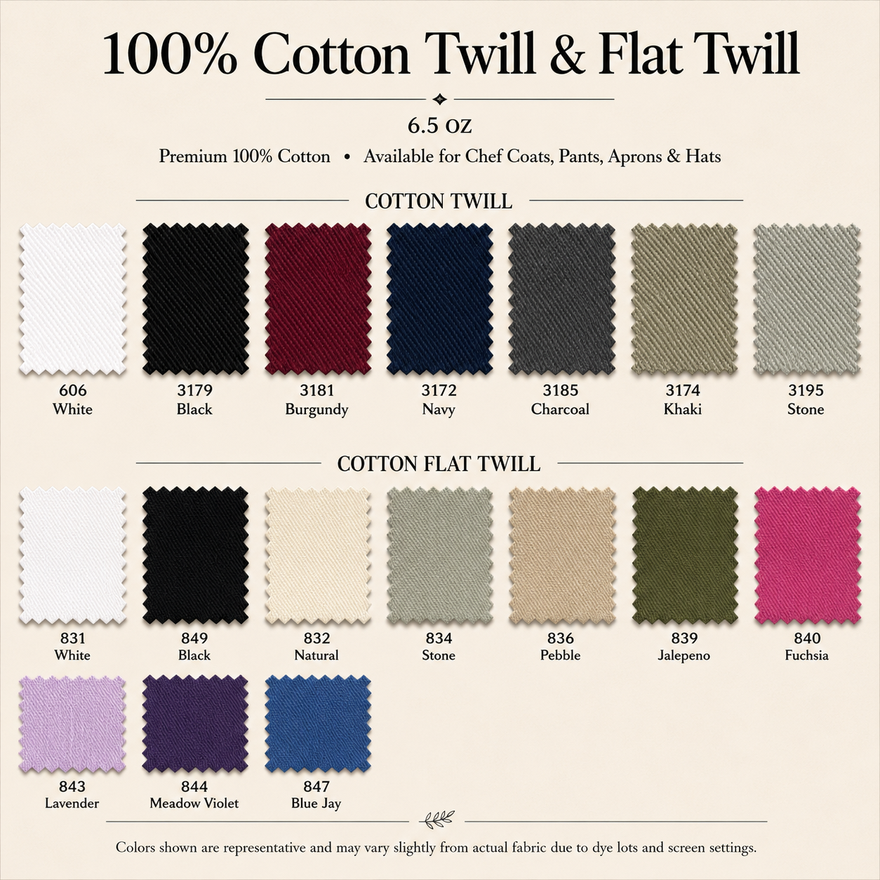 100% Cotton Twill Swatch Card