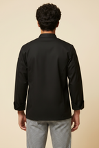 Traditional Chef Coat in Black Fineline Twill with Black Stud Buttons