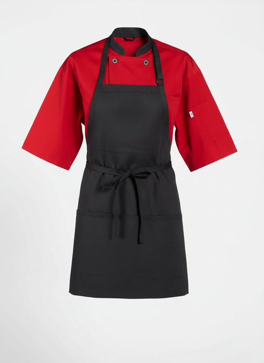 Black 3 Pocket Bib Apron Flat
