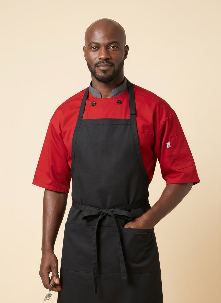 Black 3 Pocket Bib Apron Front 2