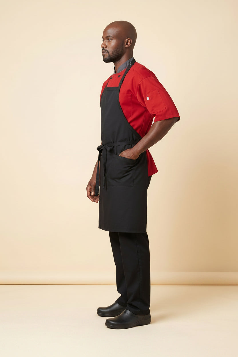 Black 3 Pocket Bib Apron Side