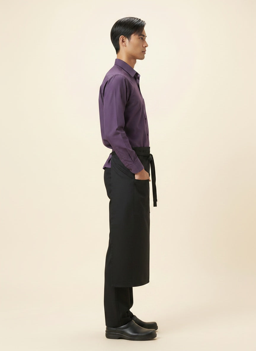 Black Bistro Apron with Front Pockets & Pencil Divide Side 