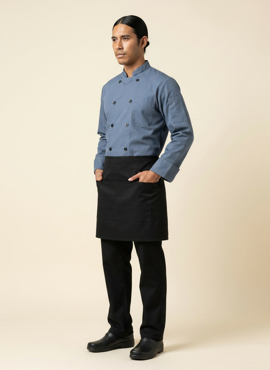 Black Half Bistro Apron with Pockets Front 2