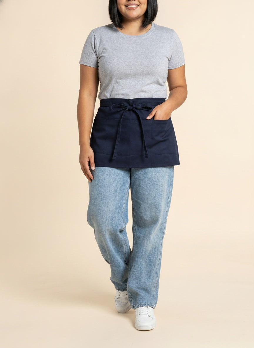 Black Waist Apron with 3 Pockets Front