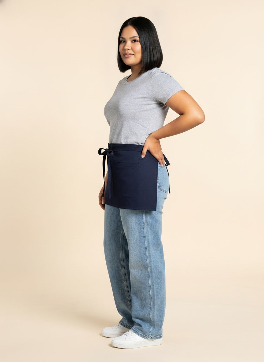 Black Waist Apron with 3 Pockets Side