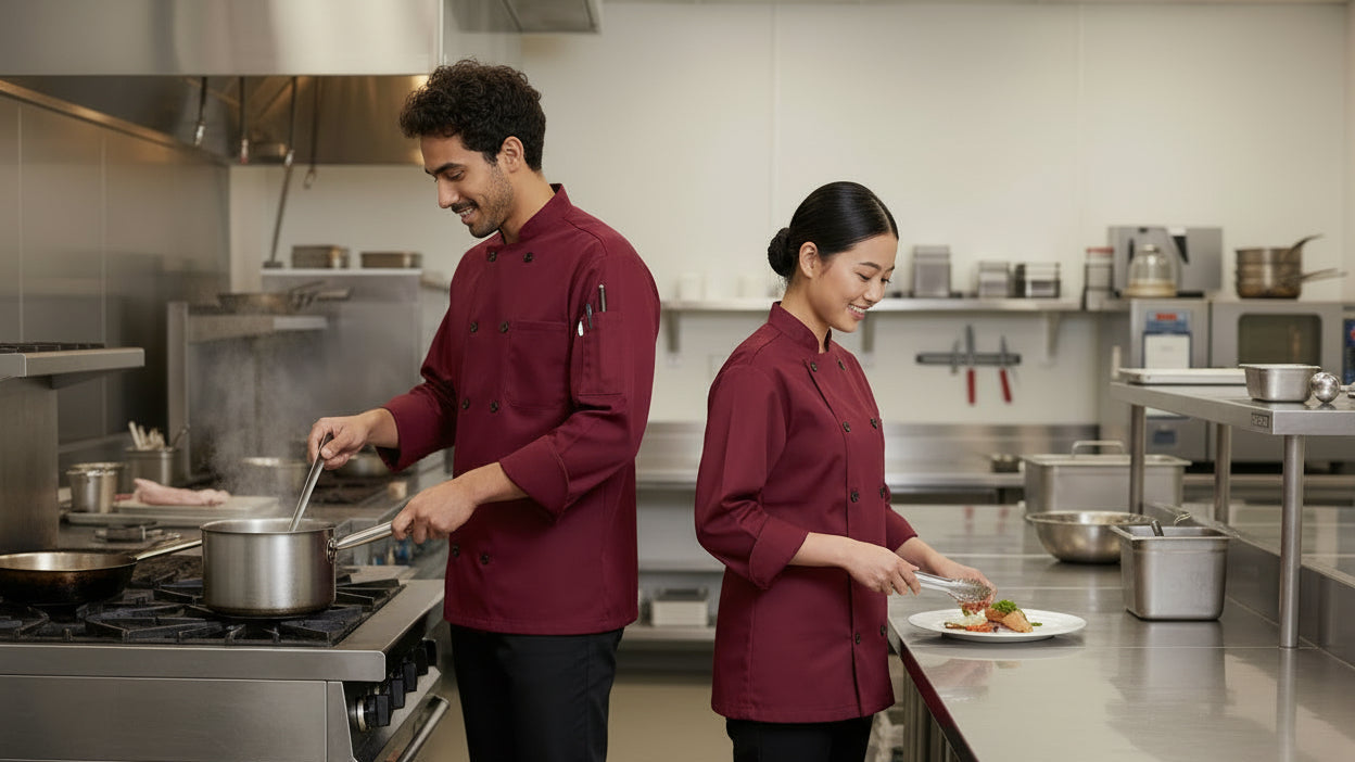 Burgundy Chef Coat Style Shot 4