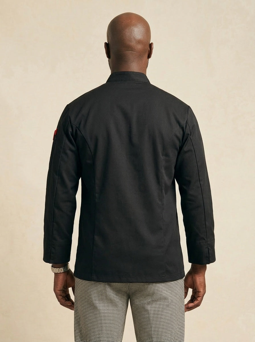 Classic Knot Chef Coat Black Back View