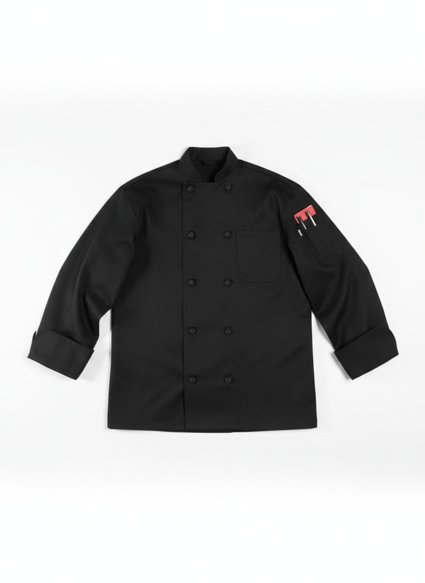 Classic Knot Chef Coat Black Flat Lay