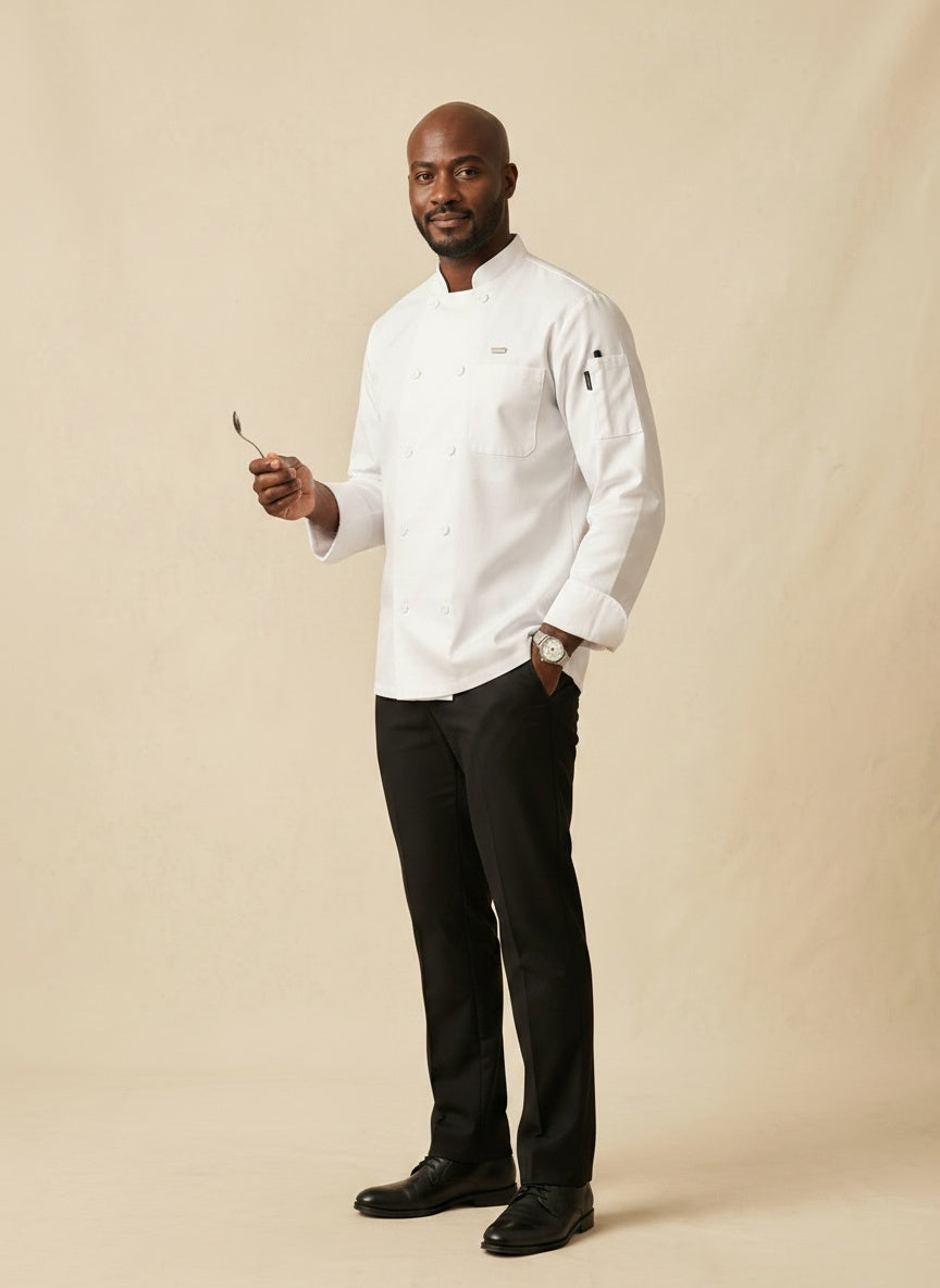 Classic Knot Chef Coat White Side View