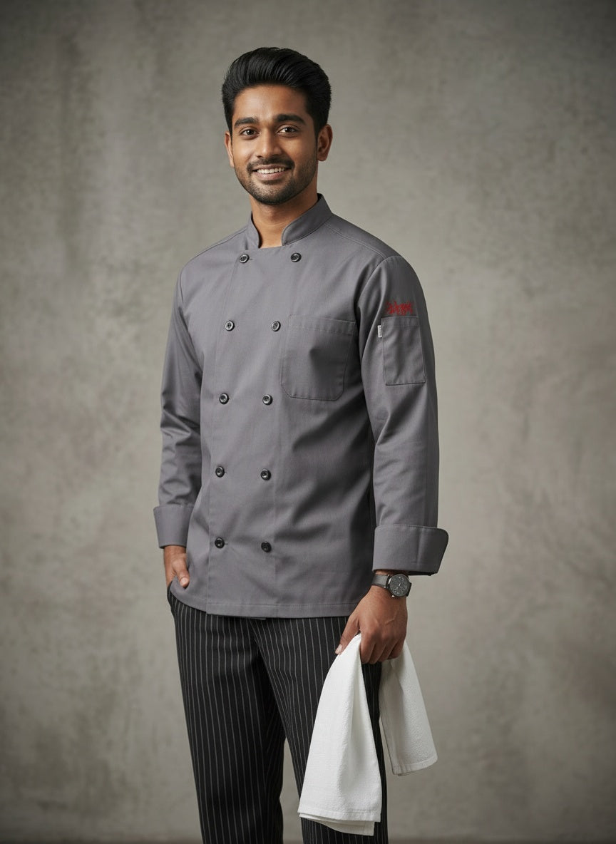 Classic Poplin Chef Coat Grey 1