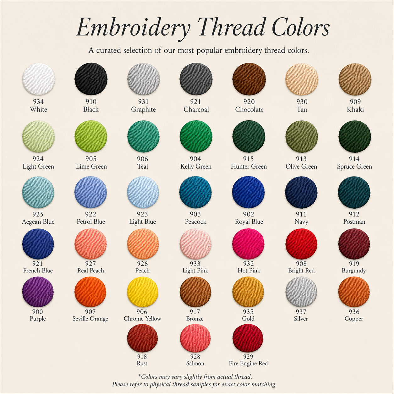 Culinary Classics Embroidery Color Chart