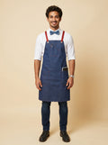 Dearborn Cross-back Bib Apron Navy Trim Red