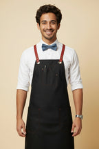 Dearborn Cross-back Bib Apron Black Trim Red