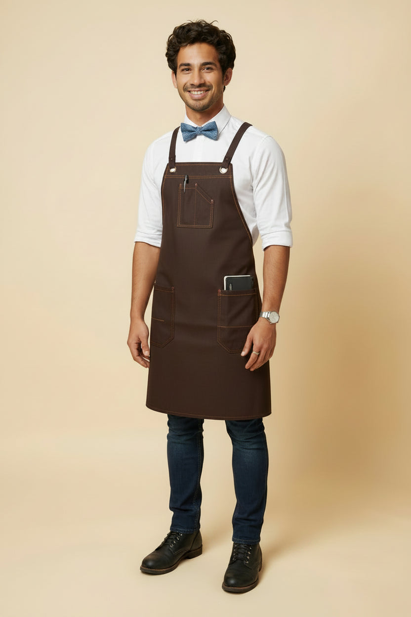 Dearborn Cross-back Bib Apron Chocolate Trim Chocolate