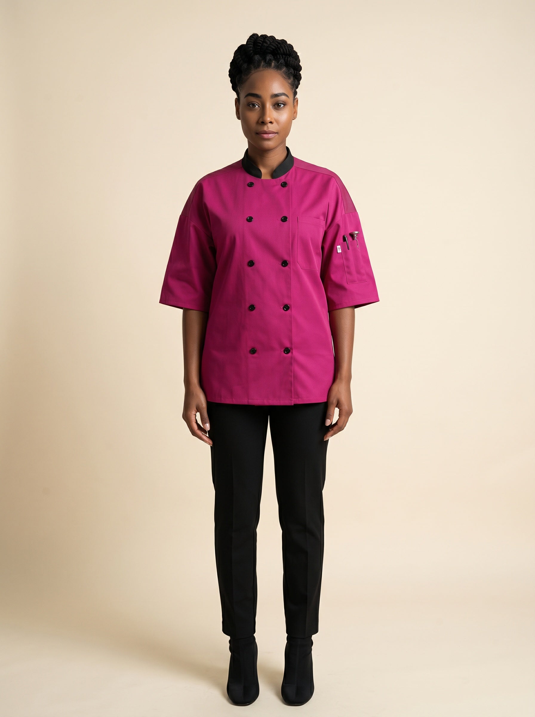 Havana Vented Chef Coat With Mesh 1480_Berry
