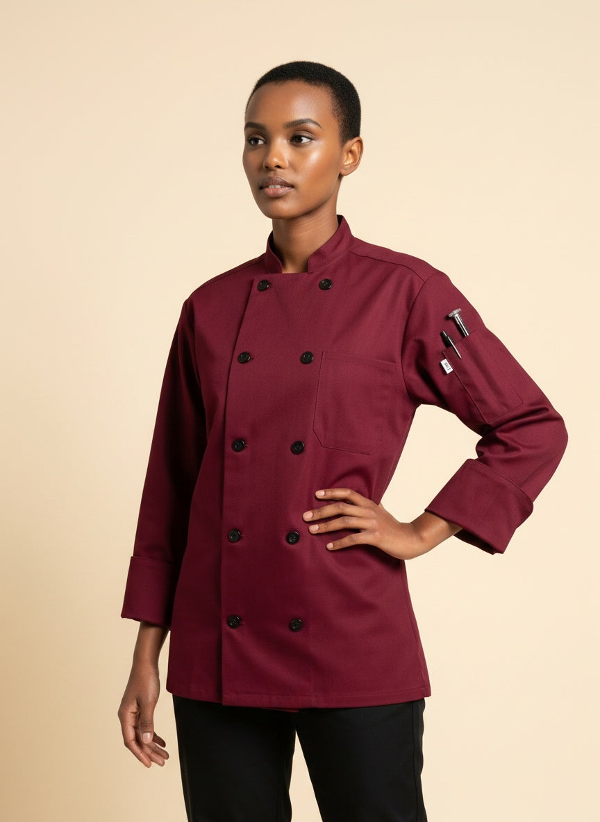 Moroccan Chef Coat Burgundy Front 