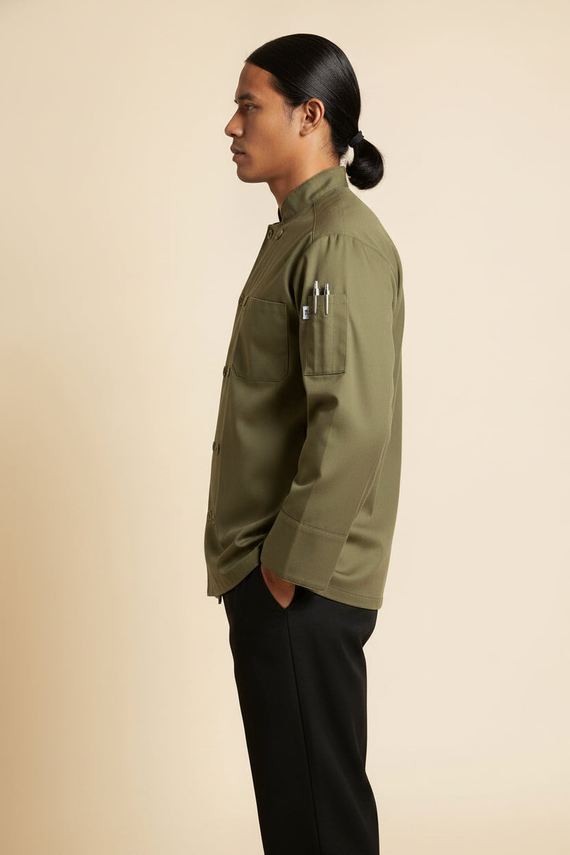 Orleans Chef Coat Olive Side
