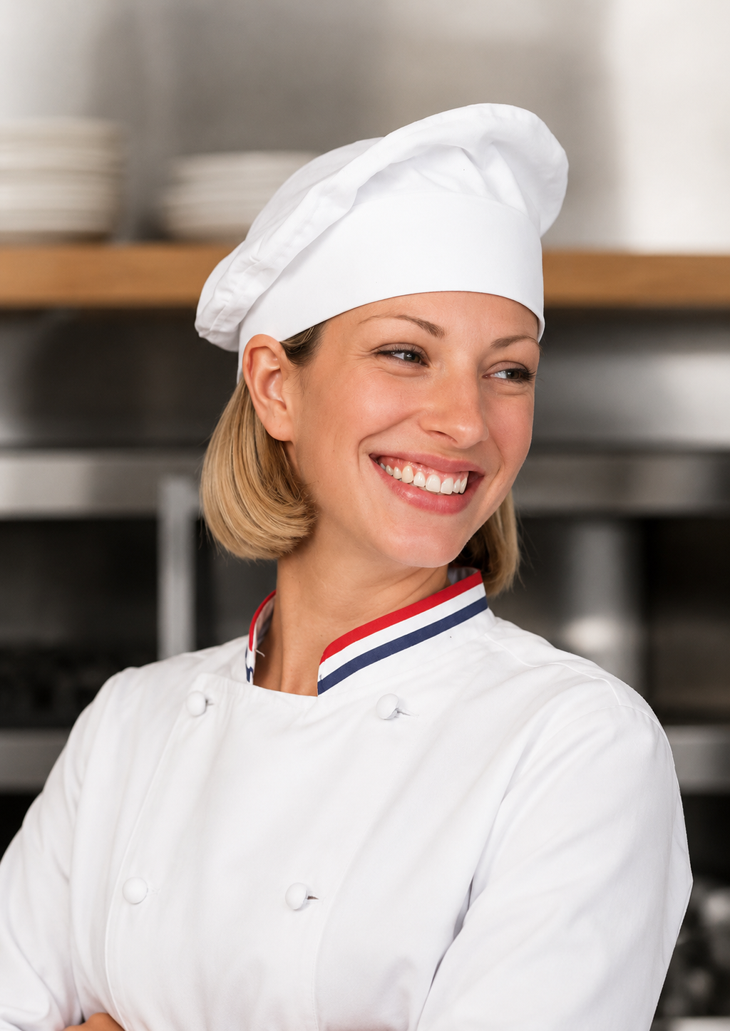 Petite Beret Chef Hat with 3-inch crown and adjustable Velcro closure