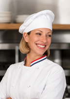 Petite Beret Chef Hat with 3-inch crown and adjustable Velcro closure
