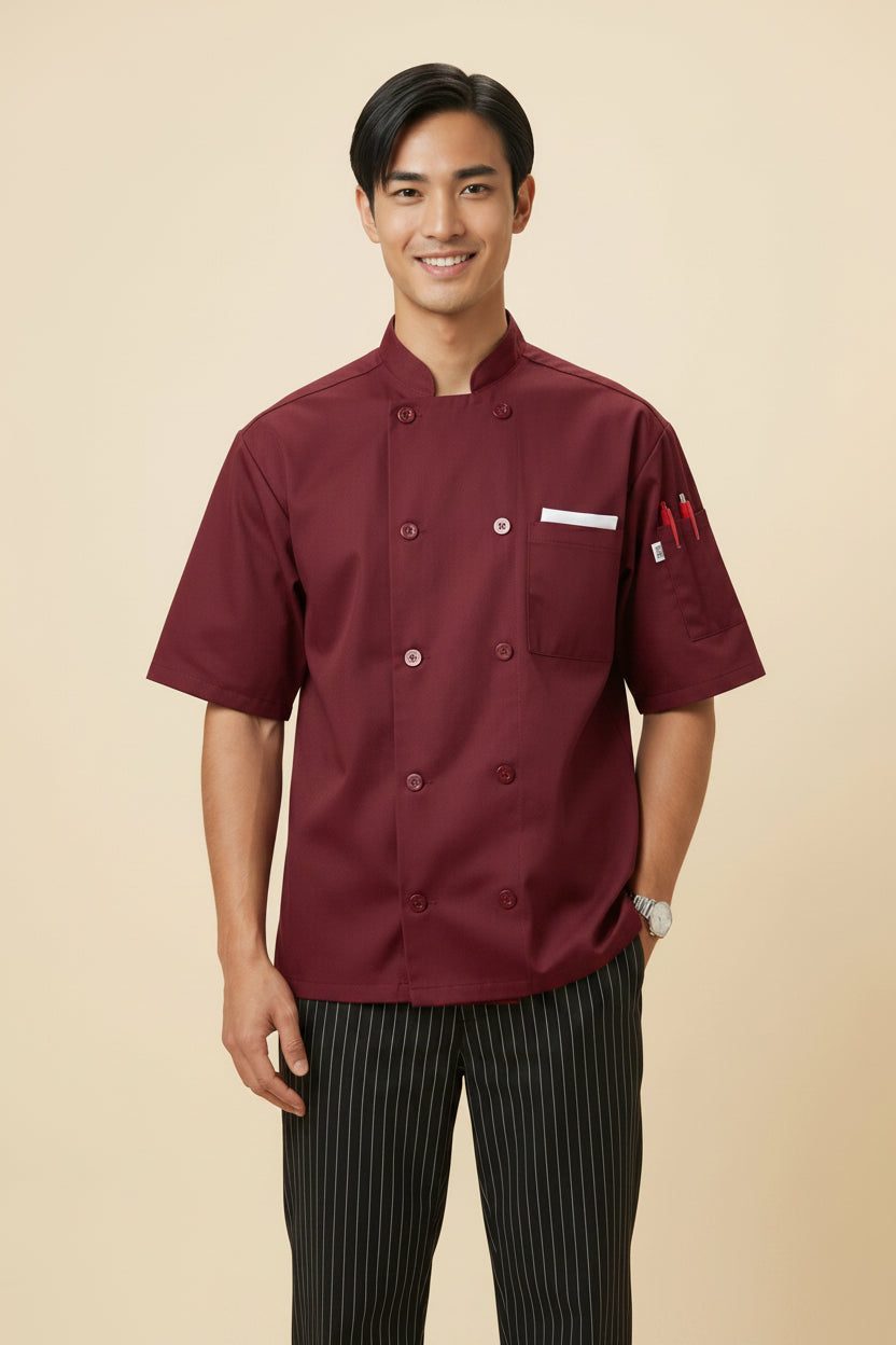 South_Beach_Short_Sleeve_Chef_Coat-Burgundy