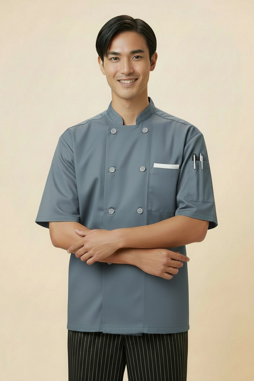 South_Beach_Short_Sleeve_Chef_Coat-Steel