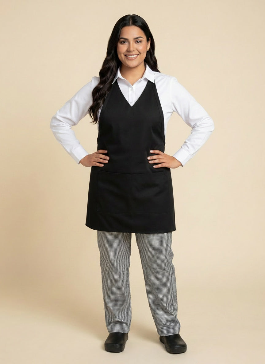 Standard V-Neck Apron with Split Pocket – UC3005 Black