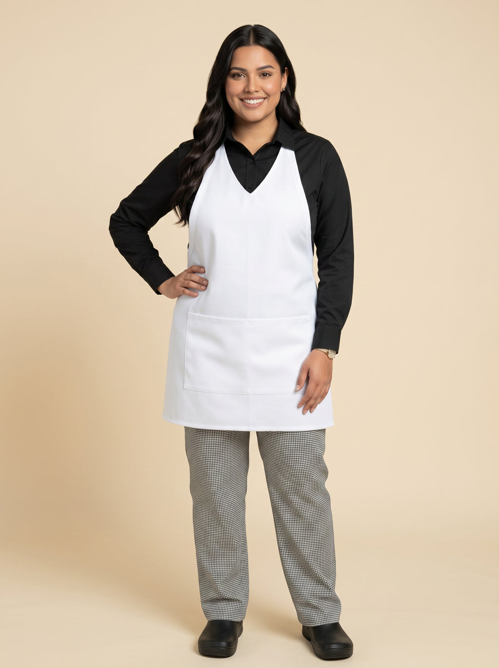 Standard V-Neck Apron with Split Pocket – UC3005 White 2