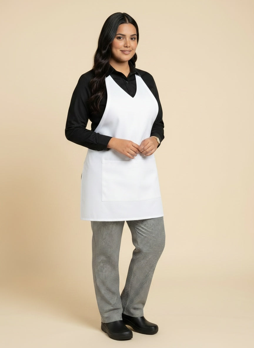 Standard V-Neck Apron with Split Pocket – UC3005 White 3
