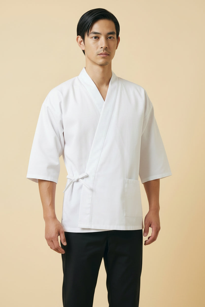 Sushi Chef Coat in White Front 1