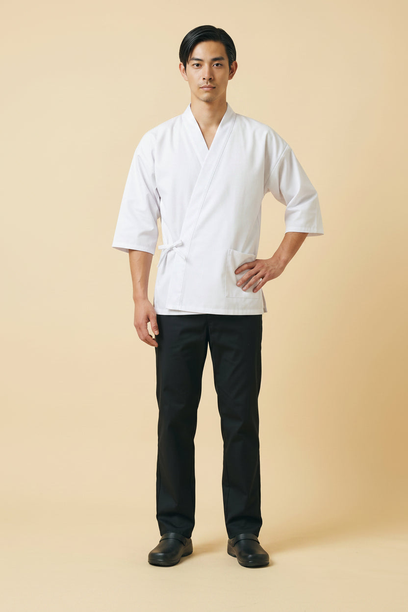 Sushi Chef Coat in White Front 2