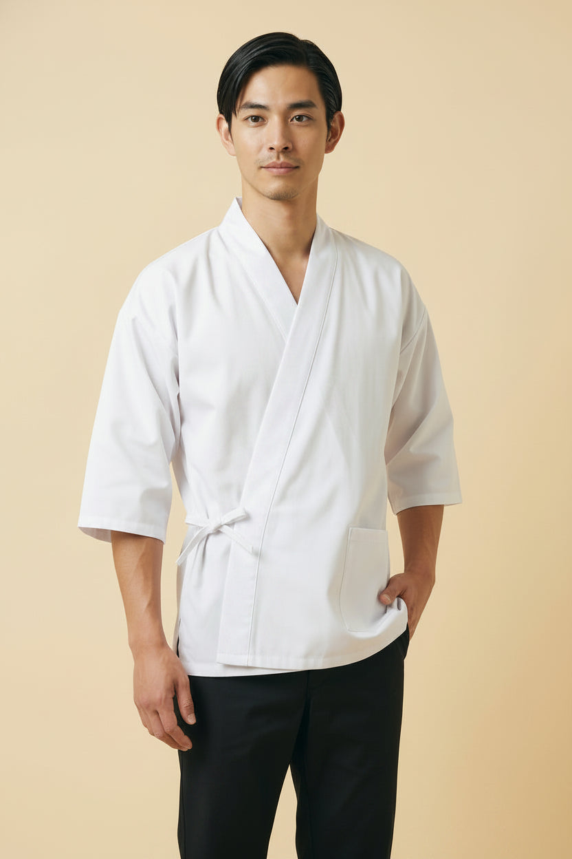 Sushi Chef Coat in White Front 3