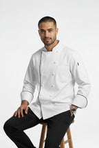  Traditional Chef Coat -BYO White and Black Piping
