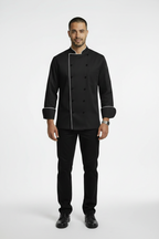 Traditional Chef Coat -BYO Black Piping White