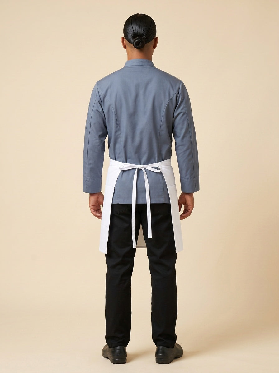 White Half Bistro Apron with Pockets Back