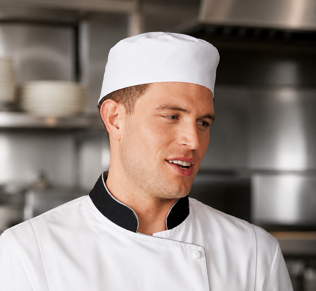 White Petite Baker's Cap with 3-inch crown and Velcro closure